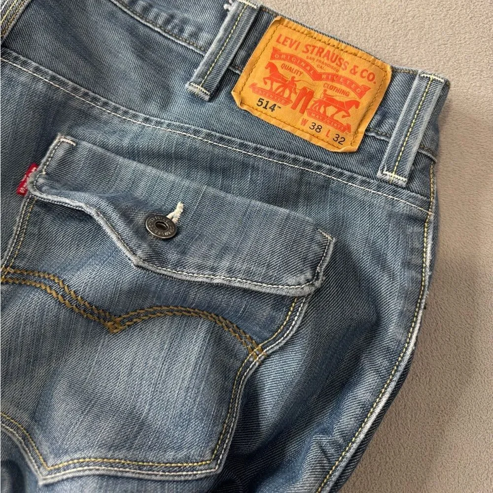 Levi’s 514 38X 32 Slim Straight Men’s Jeans Unique Pocket & Multi Color Stitch